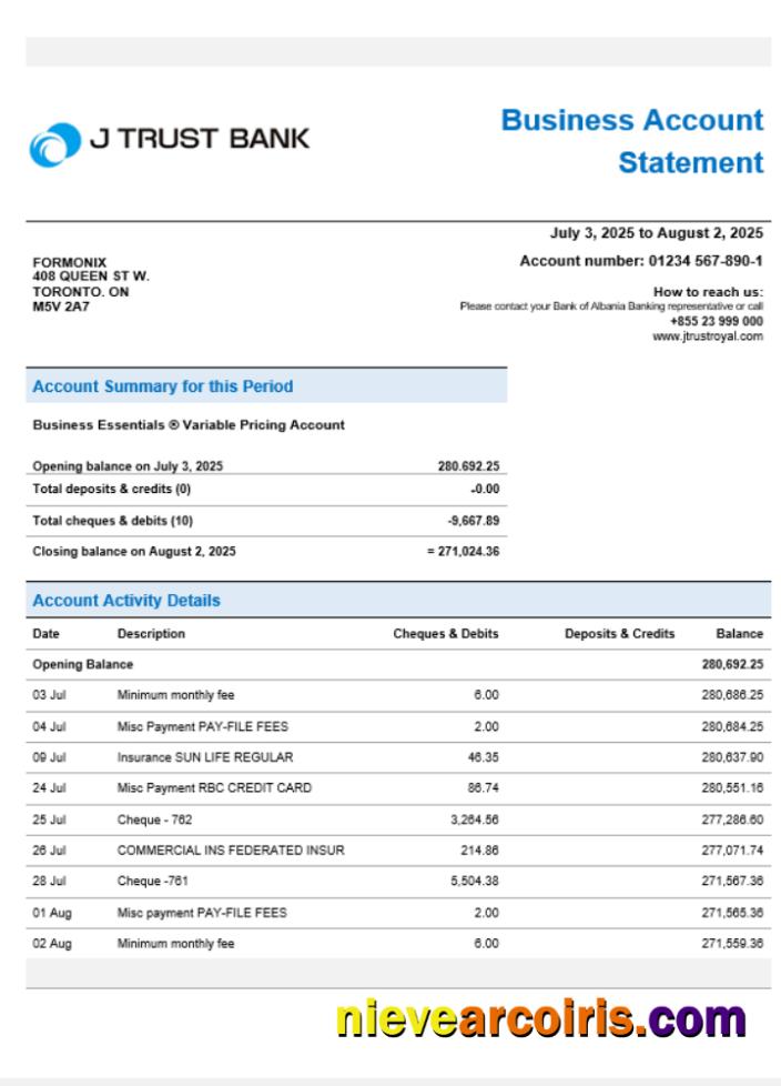 J Trust Royal business bank company statement